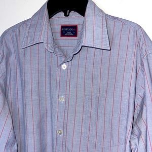 Untuckit Button Down Shirt Blue with Red Pinstripes Size Small